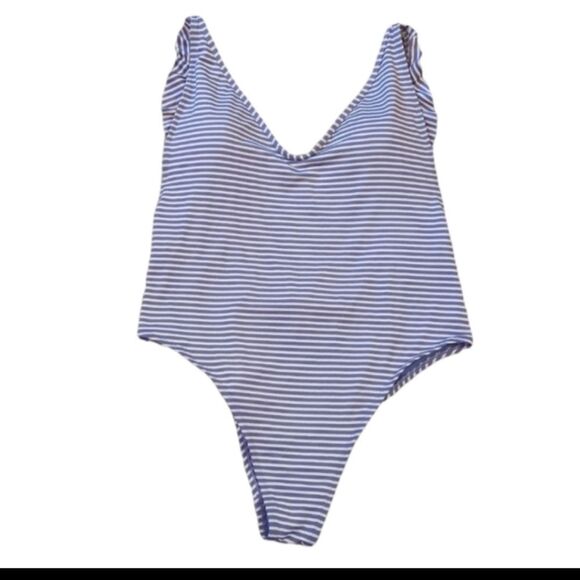 Aerie Metallic Stripe Ruffle Swimsuit - Picture 4 of 8